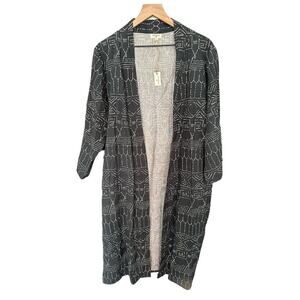 NWT World Market Boho One Size Open Front 3/4 Sleeve Printed Duster in Navy